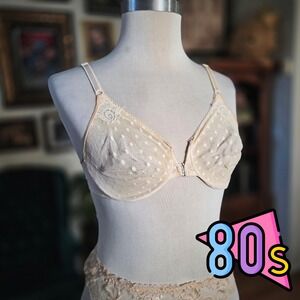 Vintage 80s Warner's Polka Dot Sheer Mesh Bra Soft Cup Lingerie